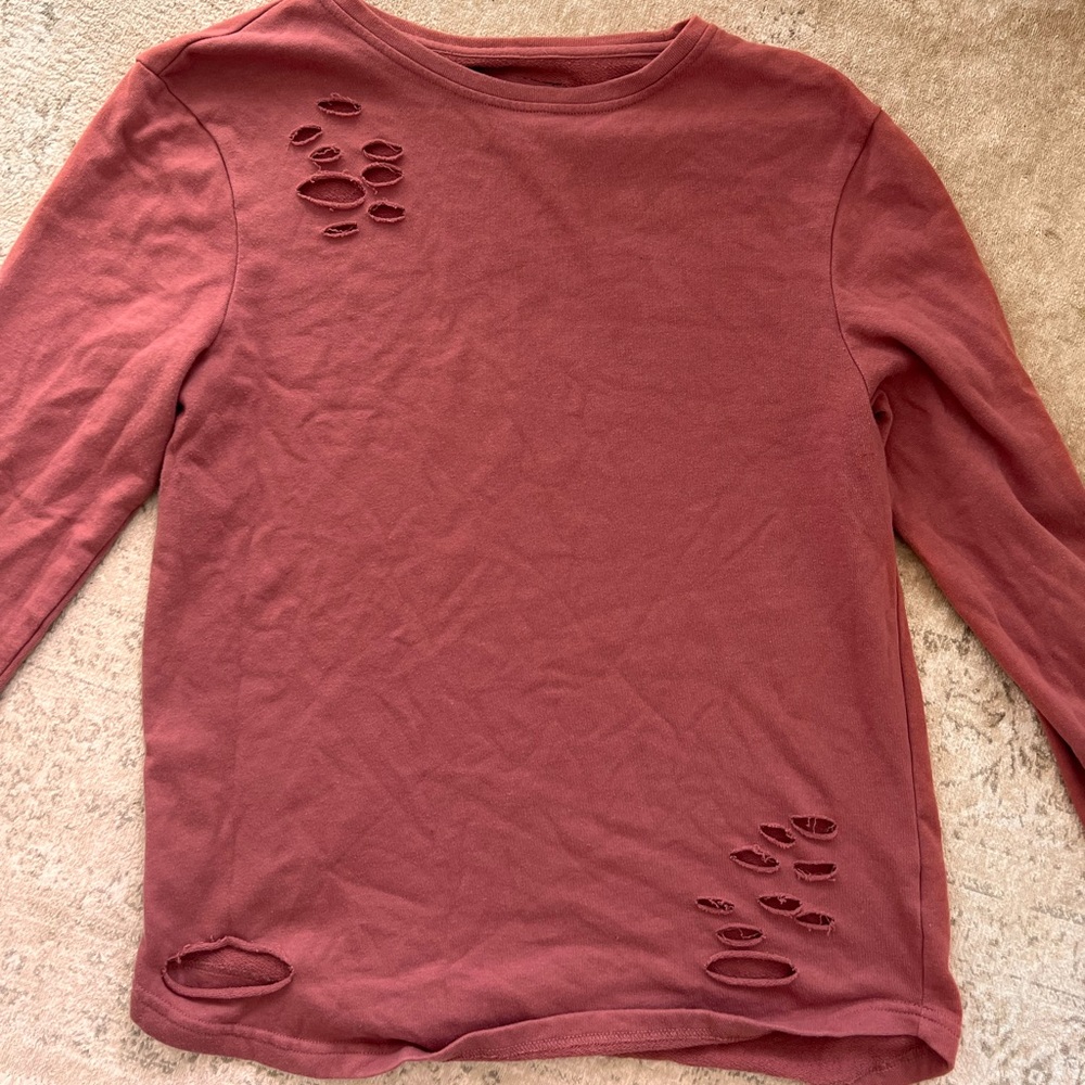 Alphalete mens distressed rose shirt long sleeve